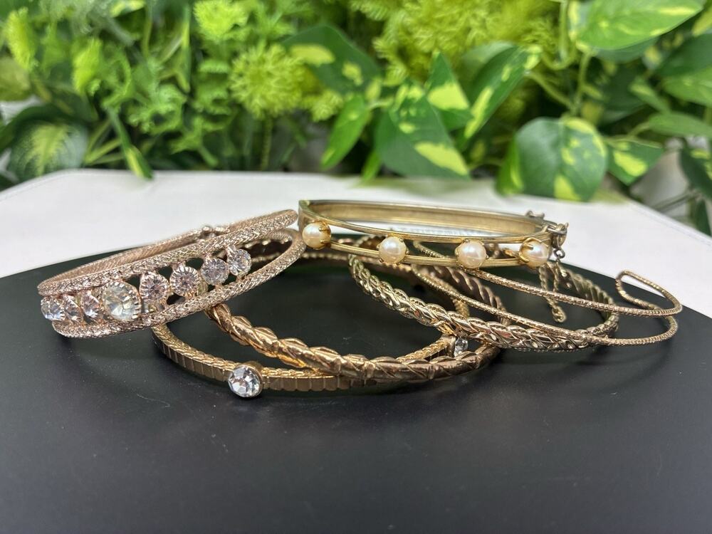 Stackable Bracelet Set Fashion Faux-Pearl & Rhinestones Bangles